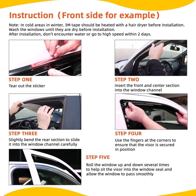 PLDDE in-Channel Rain Guards Compatible with 2001-2005 Sport Trac 1997-2001 Mercury Mountaineer 1991-2001 Explorer Side Window Visor Wind Deflector Vent Visors Car Accessories Tape-On 4pcs - Image 5